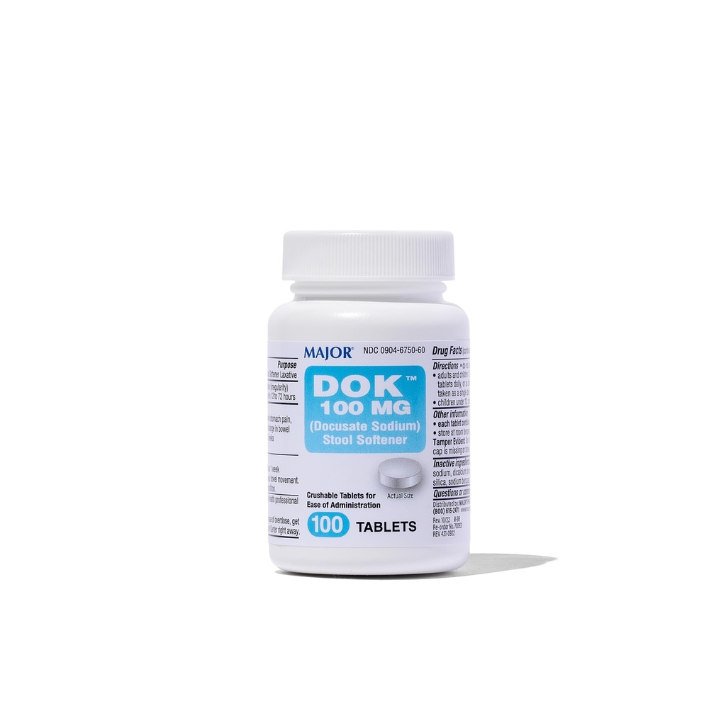 Docusate majeur Sodium 100 mg - Comprimés d'adoucissement pour le soulagement de la constipation - Aide à arrêter la constipation - Adoucisseurs d'adoucissement pour les femmes, les hommes et les enfants 12 ans et plus - 100 comprimés