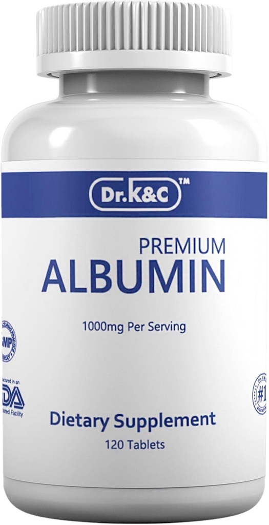 Dr.K&C Premium Albumin Protein Supplement – Extra Strength 1000 mg 120 Tablets Gesunde Kidney Liver Förderung Allgemeines Wellness Energy Support Life Balance 1pk