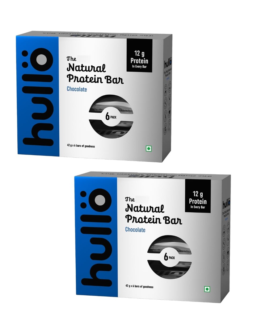 Hullo Natural Protein Bar Chocolate – 12g Protein (12 X 42g Pack) | Gluten Free, Dairy Free, Soy Free Protien Bar Rich in Omega 3, 6 & 9 with Nuts & Seeds | Healthy Protein Bar for Gym & Daily Energy