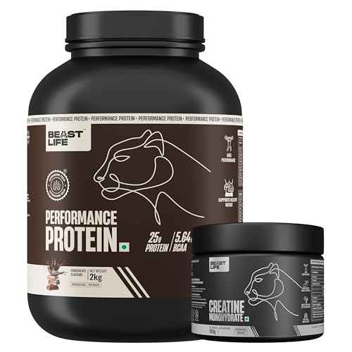 BeastLife Performance Protein Powder (2kg) with Creatine (100g) | Chocolate | High Absorption for Muscle Growth| 25g Protein, 5.64g BCAA | Improves Immune Function- Yeast Protein