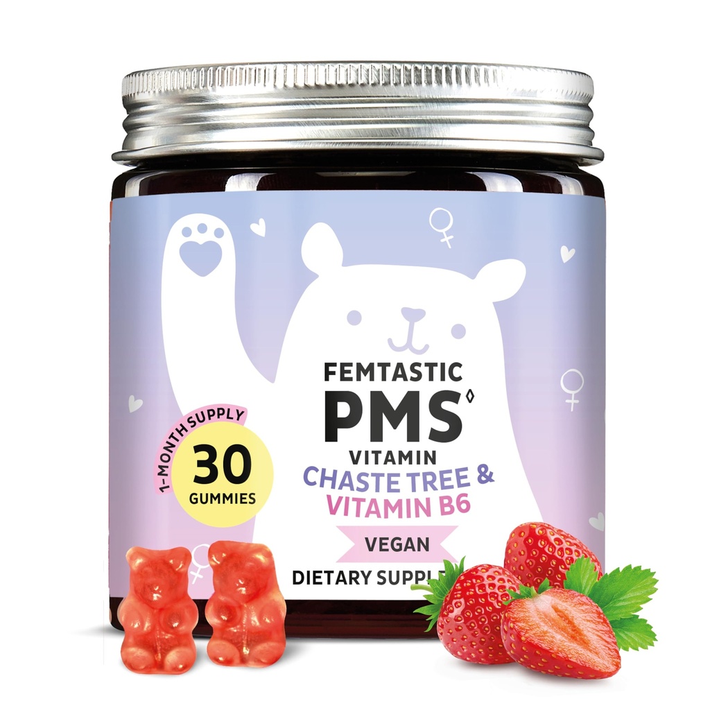Supplément de soutien du SPM pour les femmes. Gummies de secours menstruelles pour cibler les ruptures hormonales, les ballonnements, les crampes d'époque, et les ailes d'humeur. Végétalien, avec vitamine B6 et baume de citron, 30 Gommies