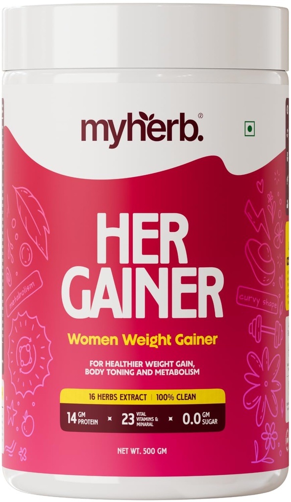 MYHERB Women’s Weight Gainer,Her Gainer With 16 Herbs & Aguaje Fruit,3 High Qaulity Protien,For Weight & Mass Gainer And Muscle Growth For Women (500 g (Pack of 1), Chocolate)