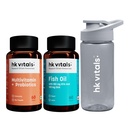 hk vitals Fish Oil & Multivitamin+ Probiotics, 2x60 Tablets + Sipper 300ml