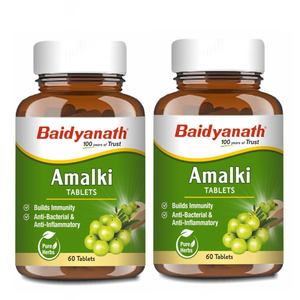 Baidyanath Ayurved Amlaki (Amla) 60 Tablets (Pack of 2) - Natural Health Booster for Enhanced Hair, Skin, Digestive Health, Metabolism Support and Sugar Level Management