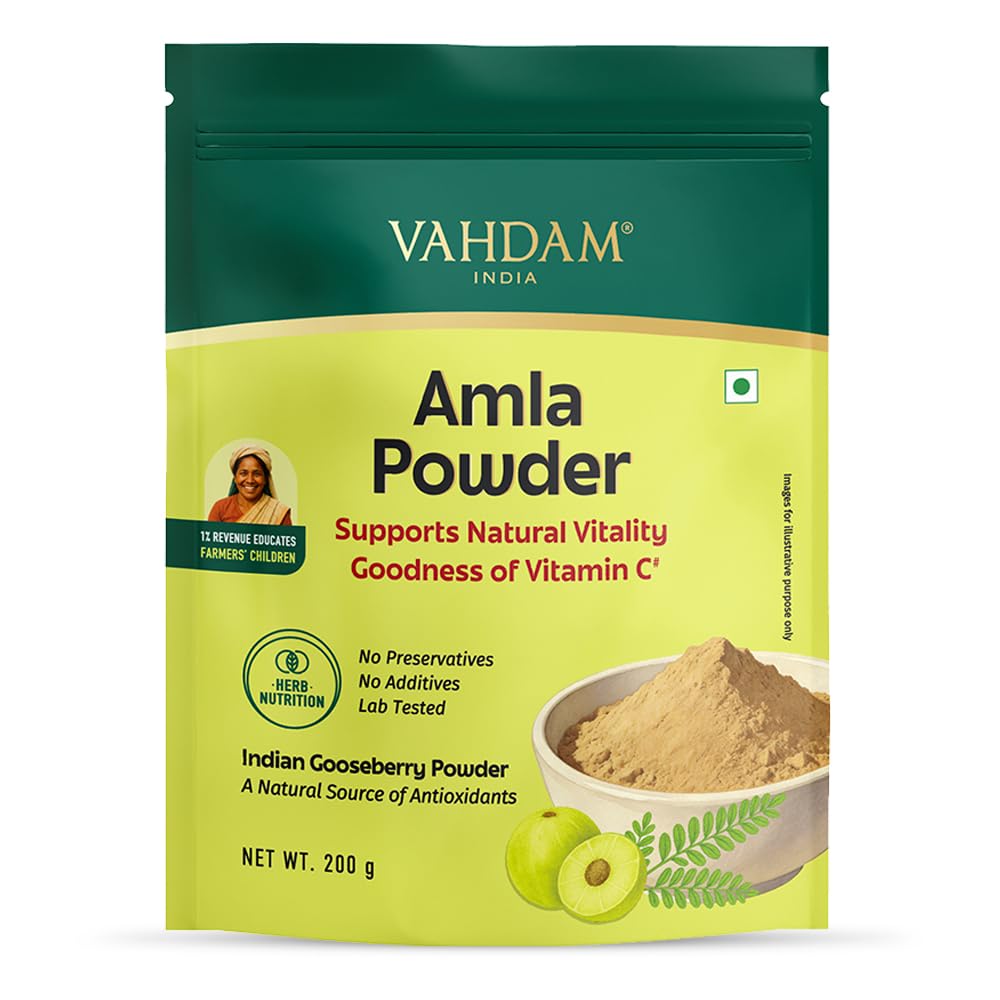 VAHDAM Amla Powder 200g | Natural Vitamin C Source | Supports Immunity, Hair & Natural Vitality | Ideal for Eating, Drinking & Skin | Vegan | 66 Servings