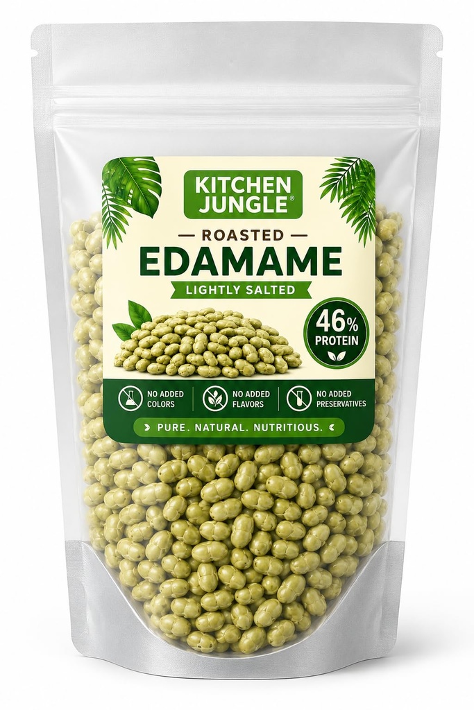 Kitchen Jungle Roasted Edamame 1kg | VALUE PACK | High Protein Snack (46%) | No Added Oil | Rich in Fibre | Roasted Green Soybeans | Vegan & Gluten Free