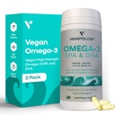 Vegan Omega 3 Supplement – EPA, DHA-Ergänzungen & Vitamin D3 – Algae Omega 3 Vegan-Ergänzungen für Gehirn, Augen- und Herzgesundheit – für Kinder & Erwachsene (180 Kapseln)