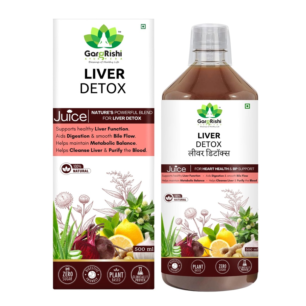 GargRishi Ayurveda Liver Detox Juice 500ml | Natural Herbal Liver Care Supplement | Plant Based Zero Sugar Ayurvedic Juice for Daily Wellness & Digestion Support | Pack of 1
