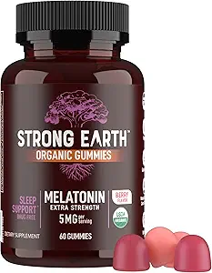 YUM-V'S Organic Melatonin Sleep Aid Gummies, Adults Extra Strength Melatonin Gummy - Vegan Non OGM Sleep Melatonin Gummies for Sleeping Support Berry 5 MG - 60 Count
