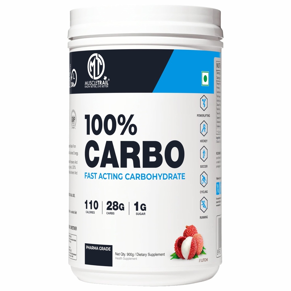 Muscle Trail Pharmagrade 100% Carbo: Fast-Acting Energy for Athletes & Fitness Enthusiasts - Boost Endurance & Performance for Men & Women - Pre & Post Workout Carbohydrate Supplement (900G, Litchi)
