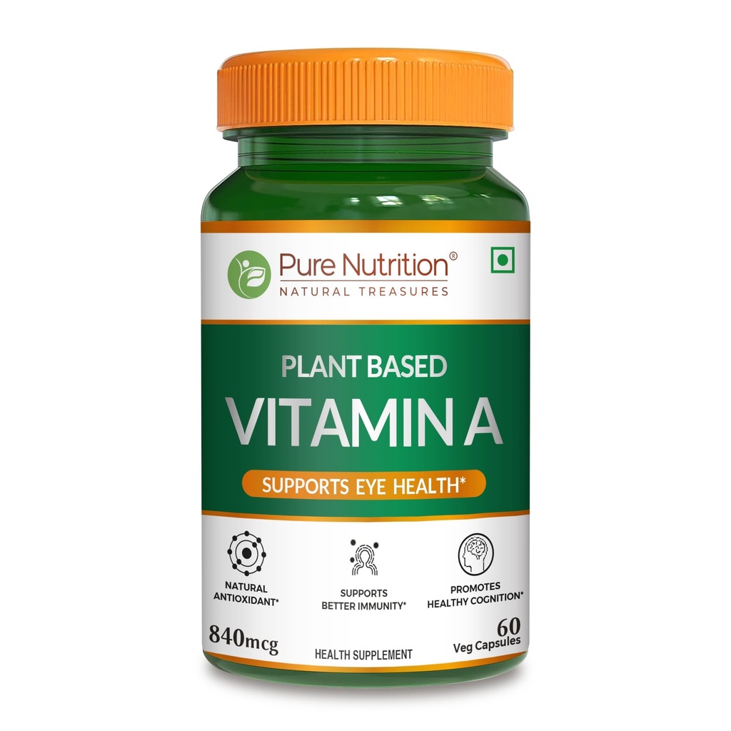 Pure Nutrition Plant-Based Vitamin A from Beta Carotene | 60 Veg Capsules for Men & Women | Supports Healthy Eyesight, Night Vision & Eye Protection | Fights Age-Related Eye Decline