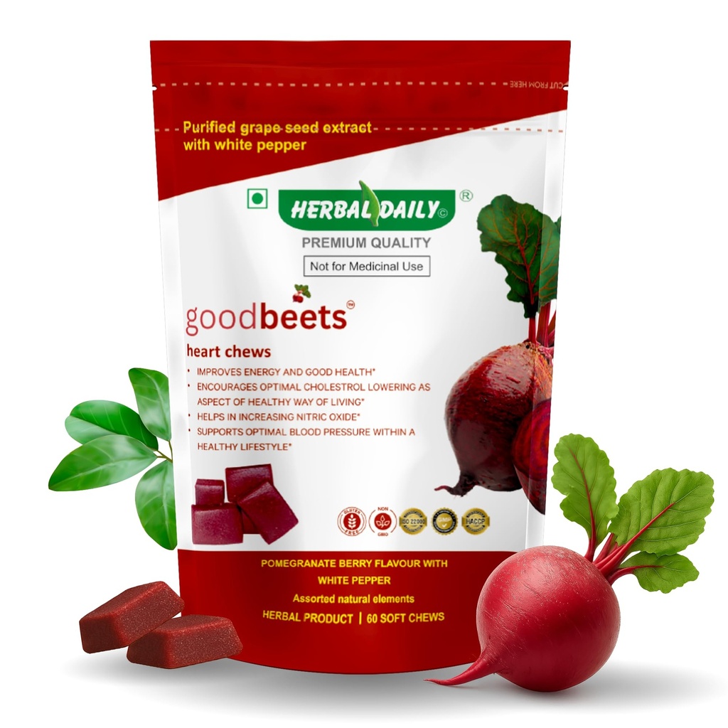 GoodBeets Chew (60 Gummies) Help in PCOD, PCOS, Period pain, White Discharge | Energy & Better Sleep, Clear Skin, Pimple | Made with Beetroot Powder, Pomegranate, Grape Seed Extract