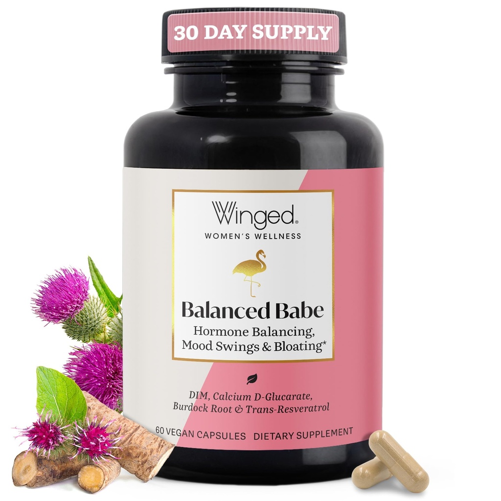 Bilancia Benessere Winged, Ormone Balance & Estrogen Detox Supplemento per le donne - 100mg DIM & Calcium D-Glucarate & Milk Thistle for PMS Bloating, Cramps, Mood & Hormonal Acne Support, 60 Capsule