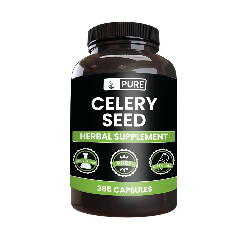 Ingrédients originaux purs Semences de céleri (365 capsules) Pas de remplissage de magnésium ou de riz, toujours pur, vérifié en laboratoire