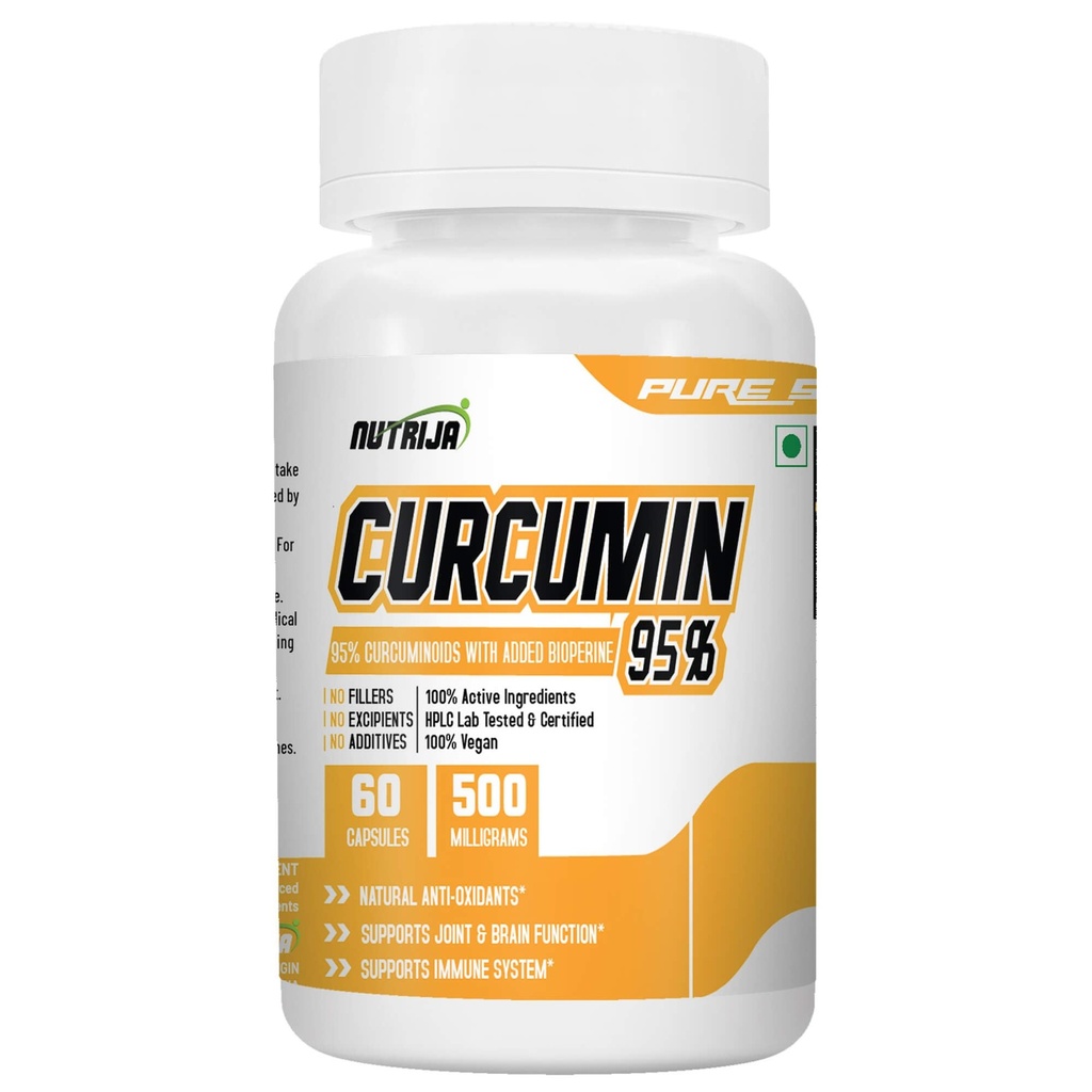 NutriJa Curcumin 500mg with Bioperine – 60 Veg Capsules | 95% Curcuminoids | High Absorption Turmeric Extract | Supports Joint Health, Immunity & Antioxidant Support