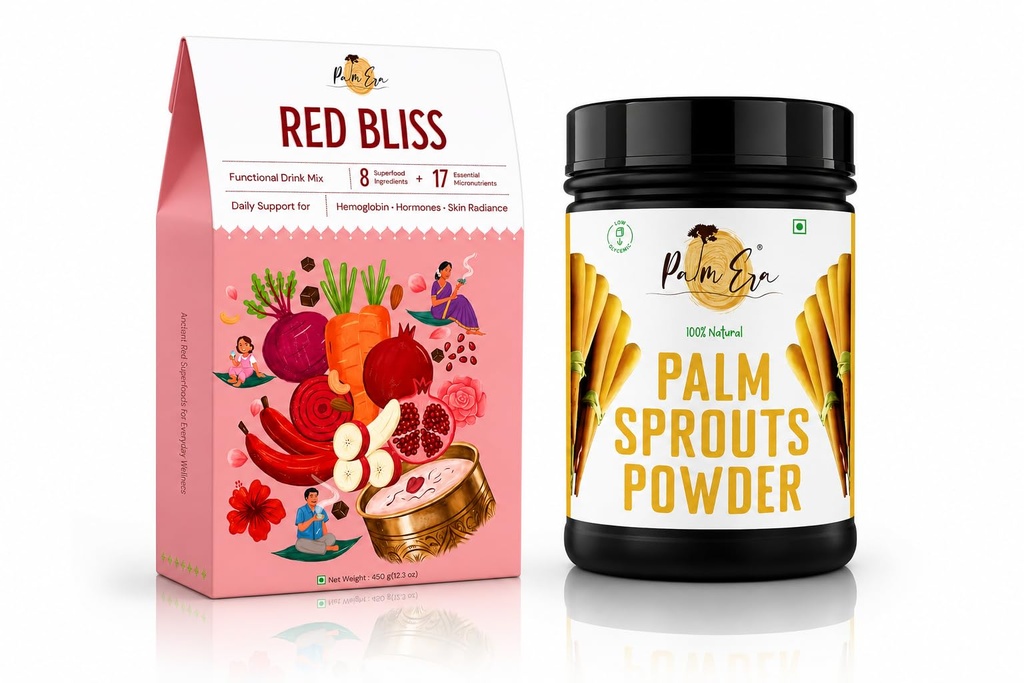 Palm Era Superfood Strength Combo | Red Bliss Superfood Powder 450g + Organic Sprouts Powder 350g | Plant-Based Protein, Energy & Immunity Bundle | No Added Sugar | For All Age Groups | Daily Nutritio