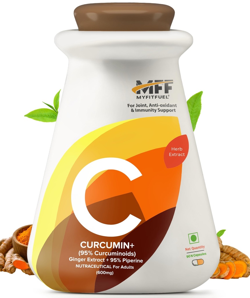 MyFitFuel Curcumin+ (95% Curcuminoids with Ginger Root Extract & Piperine 95%, 600mg, 90 Capsules)