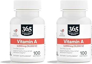 365 by Whole Foods Market, Vitamina A 10K IU, 100 Softgels (Pack of 2)