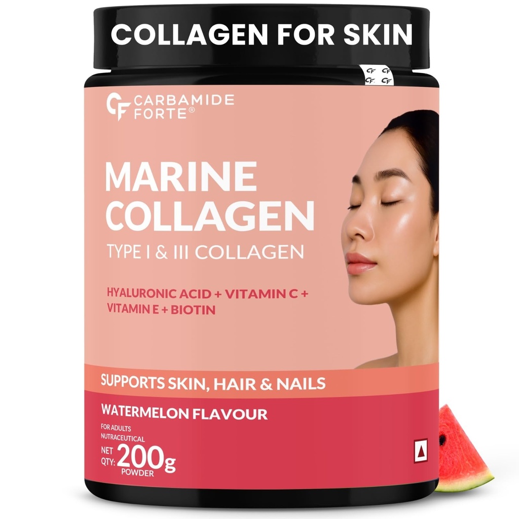 Carbamide Forte Marine Collagen Powder For Women & Men | Skin Care supplemets | Marine Collagen Powder Supplements In Watermelon Flavour - 200g