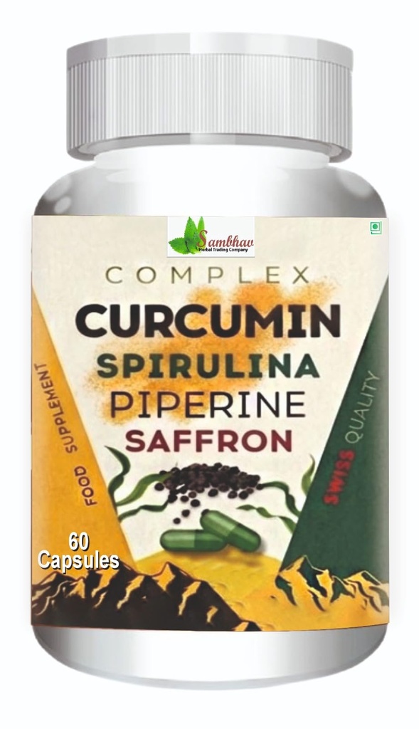 Sambhav Complex Curcumin Spirulina Piperine Saffron Capsules | Food Supplement | 60 Capsules