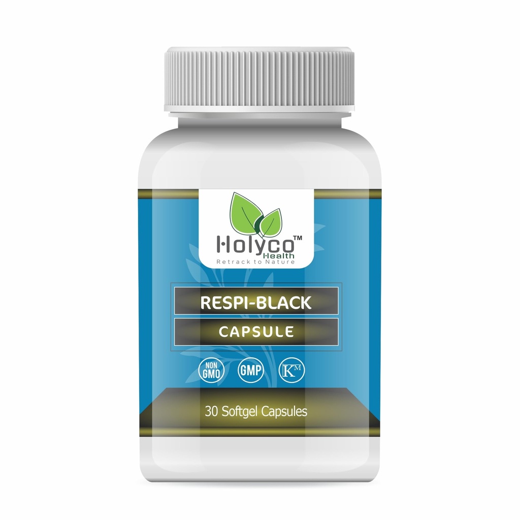 Respi Black Softgel Capsule - 30 Caspules | Combines natural extracts of turmeric curcumin, kalonji seed oil, and ginger