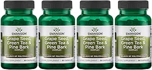 Swanson Grape Seed Green Tea & Pine Bark Complex Herz Herz Herz Herz Herz-Kreislauf Immununterstützung Gesundheit Antioxidans Gesunde Blutdruck Unterstützung Polyphenole OPCS Kräuterergänzung 60 Kapseln (Kaps) (4 Pack)