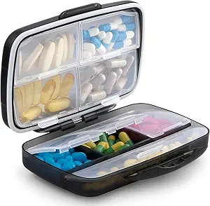 Travel Pill Organizer Große tragbare Medikamente Fullicon Oversize 8 Compartment Pill Box, Vitamin Travel Case Pill Holder - luftdicht & Feuchtigkeitsbeständig (schwarz)