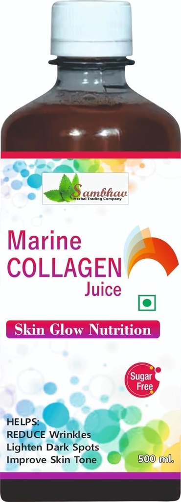 Sambhav Herbal Marine Collagen Juice 500 ml – Vitamin C & Hyaluronic Acid for Glowing Skin, Hair & Joint Support | Plant-Based Herbal Drink (n)