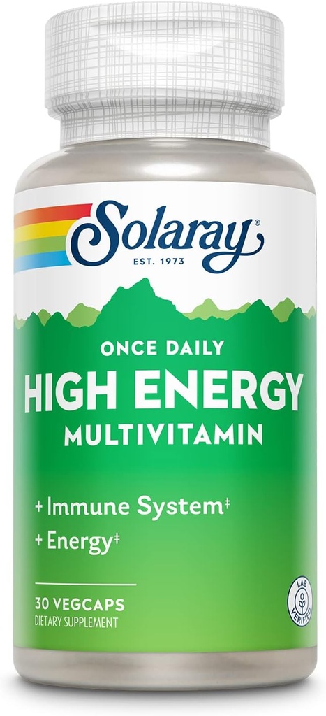 SOLARAY Una volta Daily High Energy Multivitamin per le donne e gli uomini - Integratori di energia - Supporto immunitario w/Vitamin C, A, D ed E, Vitamina B Complex, Trace Minerals, 60-Day Guarantee, 30 Serv, 30 VegCaps