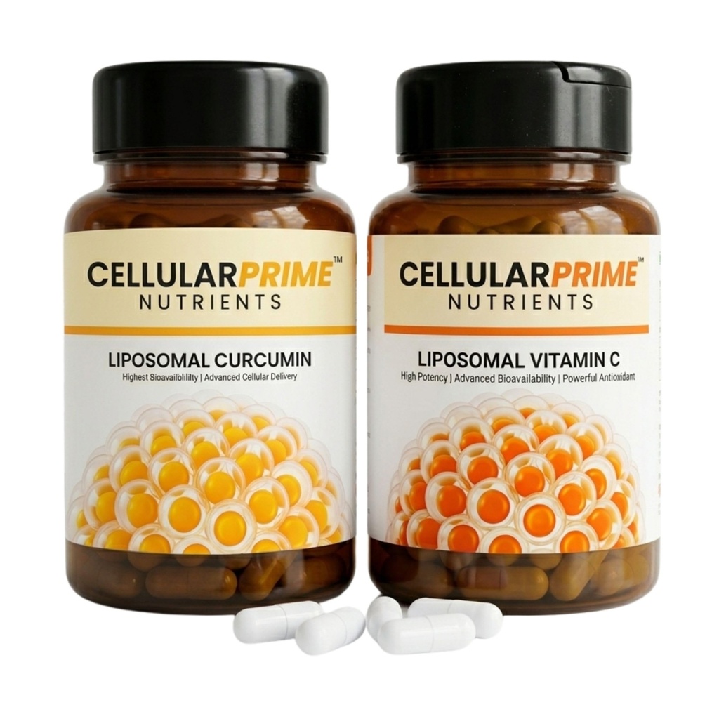 Cellular Prime Liposomal Curcumin & Vitamin C Combo | Advanced TEM-Verified Liposomal Delivery | High Absorption Antioxidant + Anti-Inflammatory Support | Vegan, GMP Certified | 30 Capsules Each