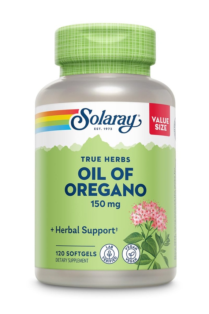 SOLARAY Huile d'Origan Softgels 150 mg - supplément huile d'Origan pour le bien-être puissant - Digestion douce - extra huile d'olive vierge - Vegan, garantie de 60 jours - 120 portions, 120 softgels