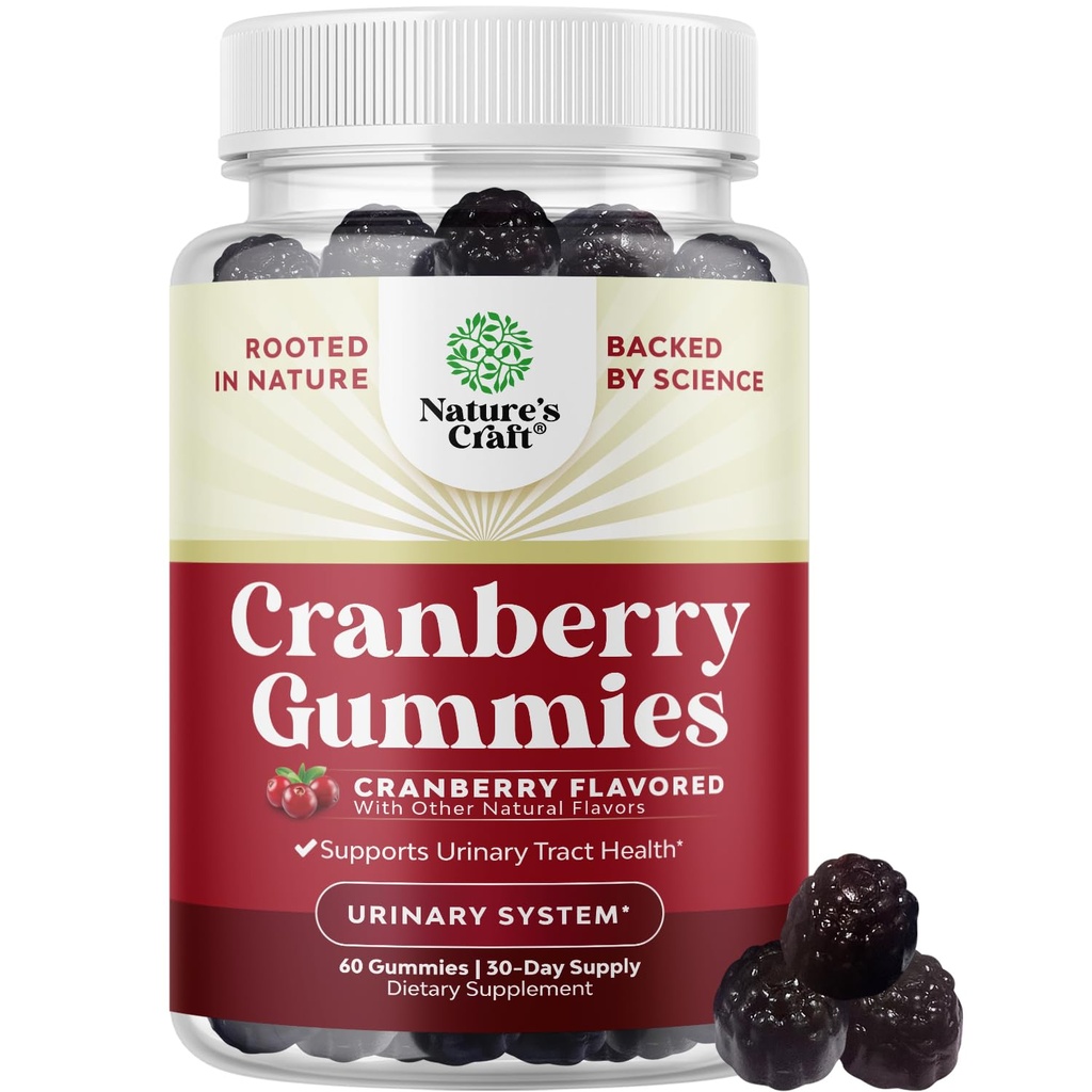 Gommies de canneberges naturelles pour les femmes et les hommes - Extra force Delicious Antioxydant Cranberry Chews pour la santé urinaire tract Rein Support Bladder & Immune Health - Vegan Gluten & Gelate Free