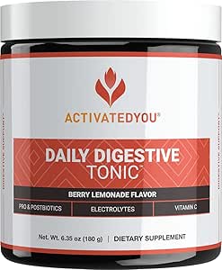 ACTIVATEDYOU Daily Digestive Tonic Kombucha - Unterstützung Gesunde Verdauung & jugendliche, lang anhaltende Energie- Präbiotische Faser, Probiotika, Postbiotika, Vitamin C, Berry Lemonade Flavor (30 Portionen)