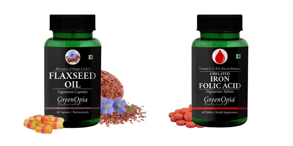 Flax Seed Oil Iron Folic Acid Tablets Wellness Daily Vitality |60 CAPSULES