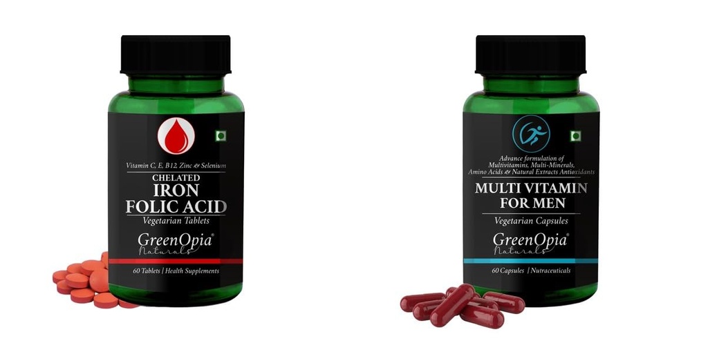 Iron Folic Acid Tablets Multivitamins For Men Wellness Daily Vitality |60 CAPSULES