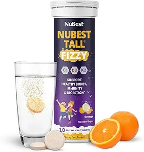 NuBest Tall Fizzy - Force osseuse, immunité, santé digestive pour les enfants de 4 ans et plus et les adolescents.Probiotique, Calcium, Magnésium de l'algue marine rouge, vitamines.