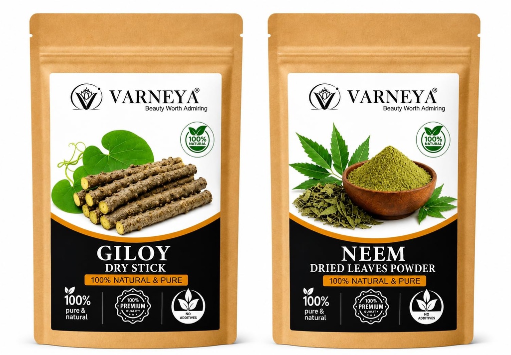 Naturals Organic Giloy Dried Sticks 100g + Neem Leaves 100g Pack of 2 | Giloy Stem (Guduchi) & Neem Patta | 100% Pure Raw Ayurvedic Herbs | Herbal Tea, Kadha, Herbal Drink & Decoction Ingredients | Traditional Ayurveda Wellness Herbs | Naturally Dried | Chemical-Free | No Preservatives | Premium Quality Pack