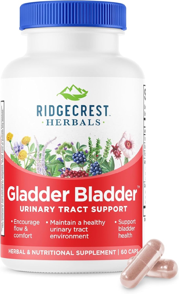 RidgeCrest Herbals Gladder Bladder, Urinary Tract Health Supplement. Contiene vitamina B6, magnesio, potassio con estratto di mirtillo e isbisco. Aiuta a sostenere reni sani (60 tappi di veg, 30 Serv)
