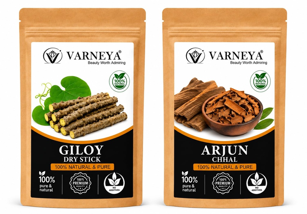 Naturals Organic Giloy Dried Sticks Powder 100g + Arjun Chhal Powder 100g Combo | Guduchi (Tinospora Cordifolia) Stem & Terminalia Arjuna Bark | Pure Natural Ayurvedic Herbs | Chemical-Free | Herbal Tea, Kadha & Decoction Ingredients (Pack of 3)