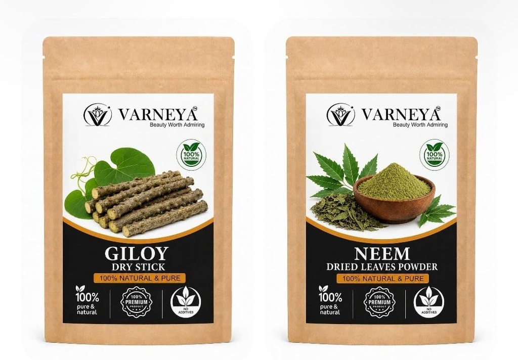 Organic Giloy Neem Herbal Combo Pack | Giloy Stem Sticks + Neem Patta Leaves | Premium Quality Ayurvedic Herbs | Ideal for Herbal Tea, Kadha, Decoction & Wellness Drinks | 100% Natural Dried Herbs