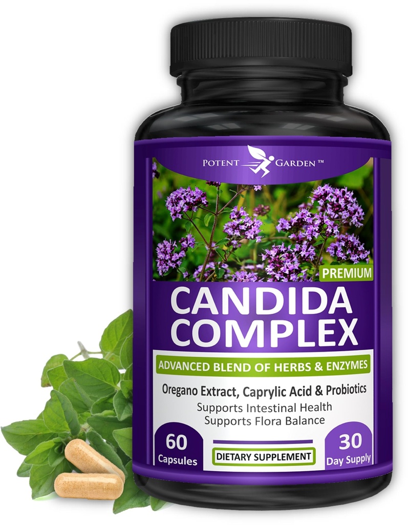 Potent Garden Candida Complex - Oregano und Caprylic Acid Blend, Gut Flora Balance Complex, Darmgesundheit und Immununterstützung mit Kräutern & Probiotics, Gut Health Supplements für Frauen & Men 60 Count