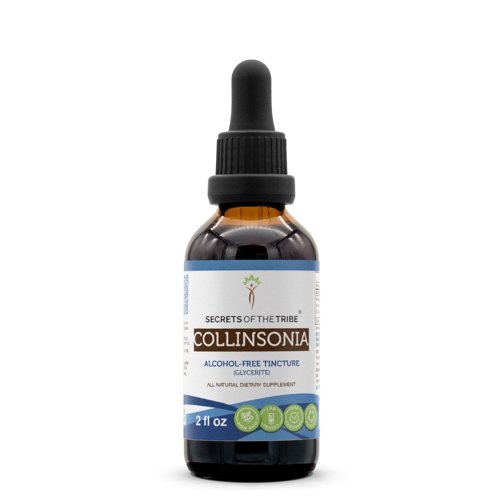Secrets of the Tribe Collinsonia Tincture Alcohol-Free Extract, Wildcrafted Stoneroot (Collinsonia Canadensis) Getrocknete Wurzel Tinkture Supplement (2 FL OZ)