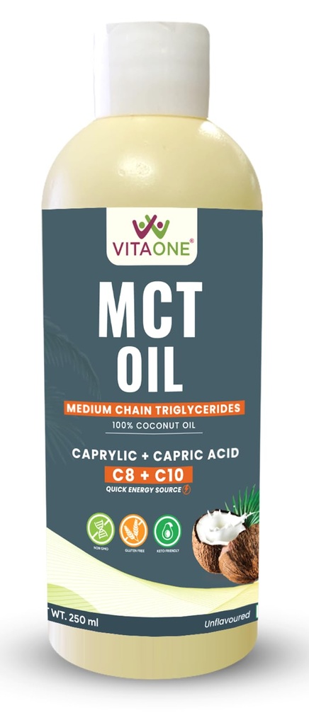 MCT Oil from Coconut 250 ml | C8 + C10 Medium Chain Triglycerides | Keto Friendly Oil for Coffee & Daily Use | Pure, Vegan & Unflavoured | Energy & Focus Support Supplement