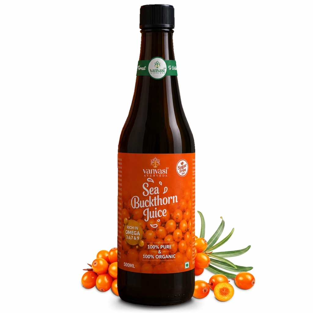 Sea Buckthorn Juice 500ml | Sugar Free Juice | Rich in Omega 3, 6, 7 & 9 | 98% Sea Buckthorn Pulp | Herbal Wellness Juice