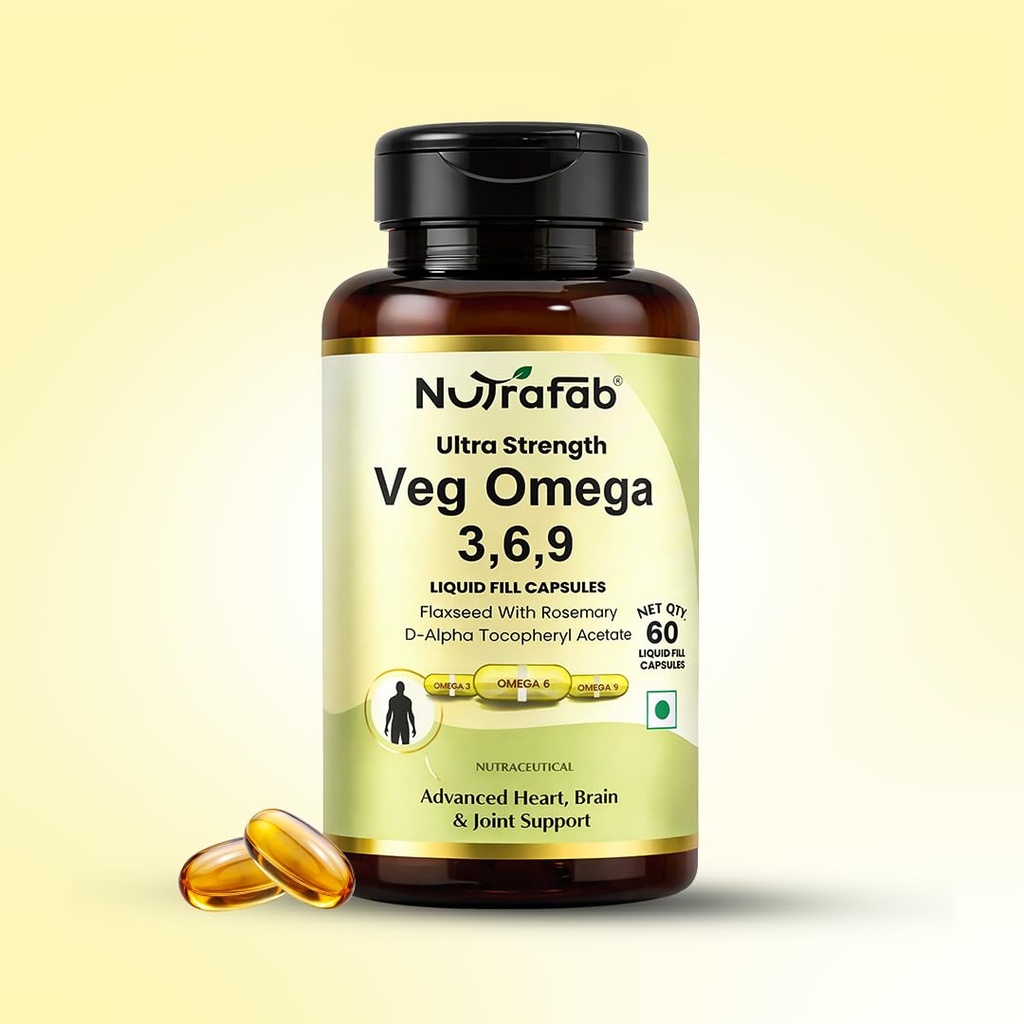 Veg Omega 3 6 9 Flaxseed oil Capsules | Veg Omega Supplement for Men and Women | Vitamin E | Supports Heart, Brain & Joints | 60 Capsules