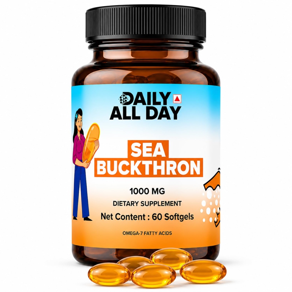 Sea Buckthorn Oil Softgels 1000MG | Omega-7 Fatty Acids | 60 Softgels | Dietary Supplement | Supports Healthy Skin, Hair & Nails for Men & Women | 30 Days Servings