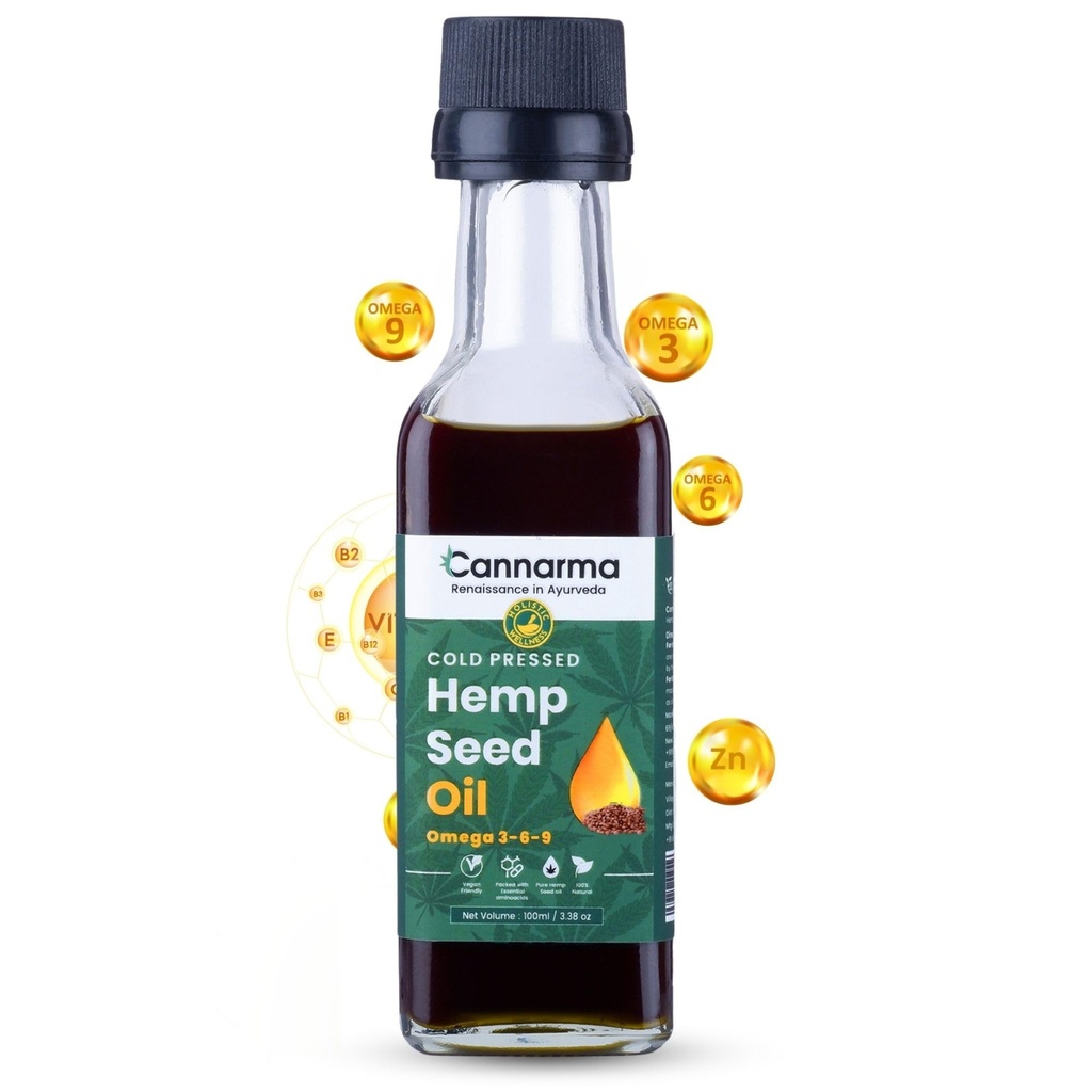 Hemp Seed Oil | Cold Pressed | Rich in Omega 3,6,9-100 ml | Plant Based | Rich in Magnesium, Potassium, Iron | EPA & DHA | For Heart, Brain, Eyes & Joints Health | Helps manage cholesterol