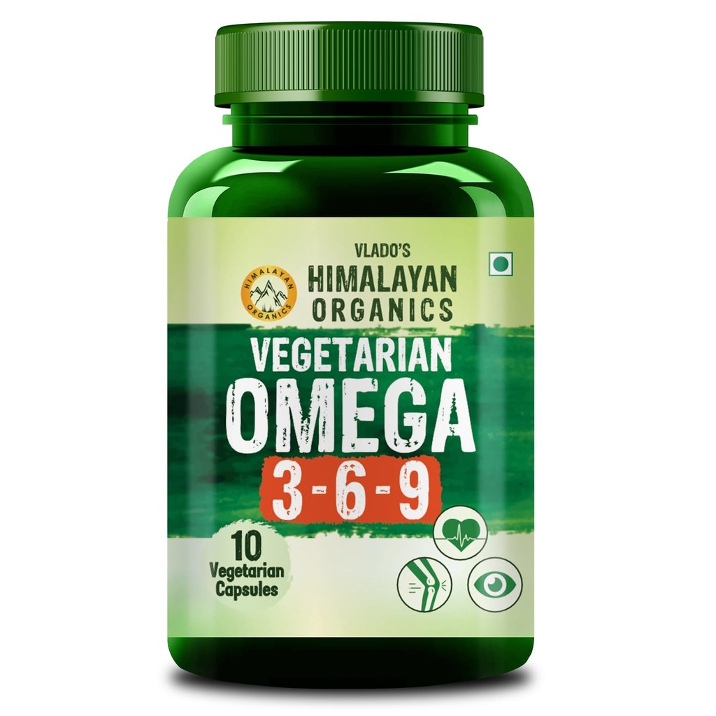 Vlado's Himalayan Organics Flax Seed Oil Omega 3 6 9 Vegan Natural Nutrition Supplement for Muscle, Bone, Heart & Skin - 10 Veg Tablets