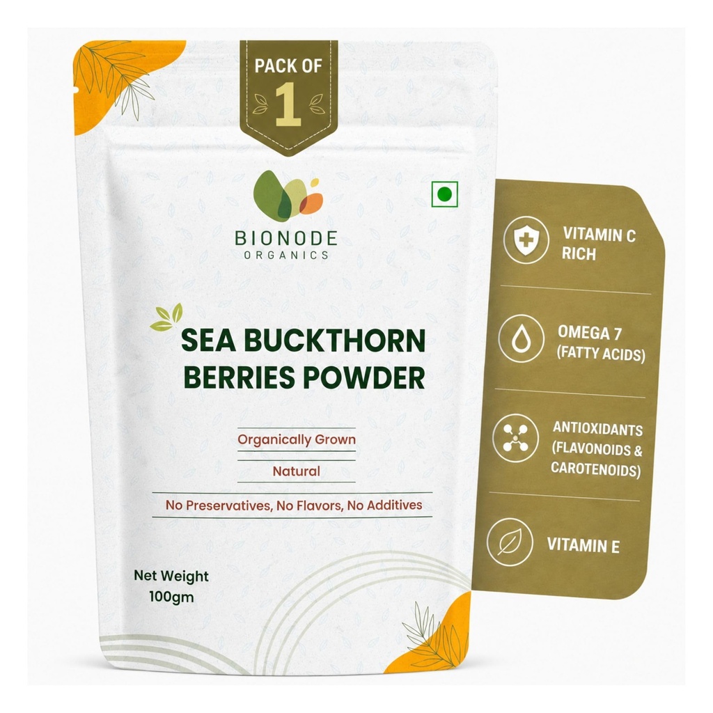 Sea Buckthorn Berries | Dry Seabuckthorn Berries powder | Rich in Omega 3,6,7,9 | Fibers, Omegas, Collagen, Vitamic C, Vitamin E | Dry Sea Buckthorn (Sea Buckthron Powder 100gm)