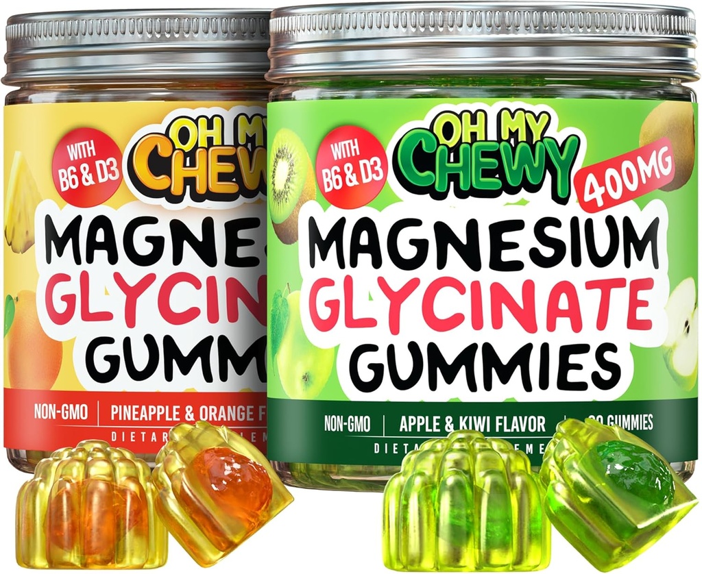 Magnesio Gummies Bundle – 2 bottiglie (60 ciascuno) – Apple Kiwi & Ananas Arancione